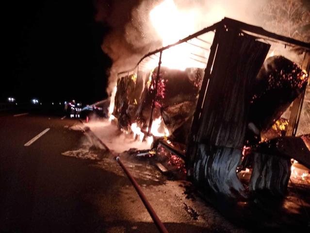 Kırklareli’nde kağıt havlu yüklü tır alev aldı